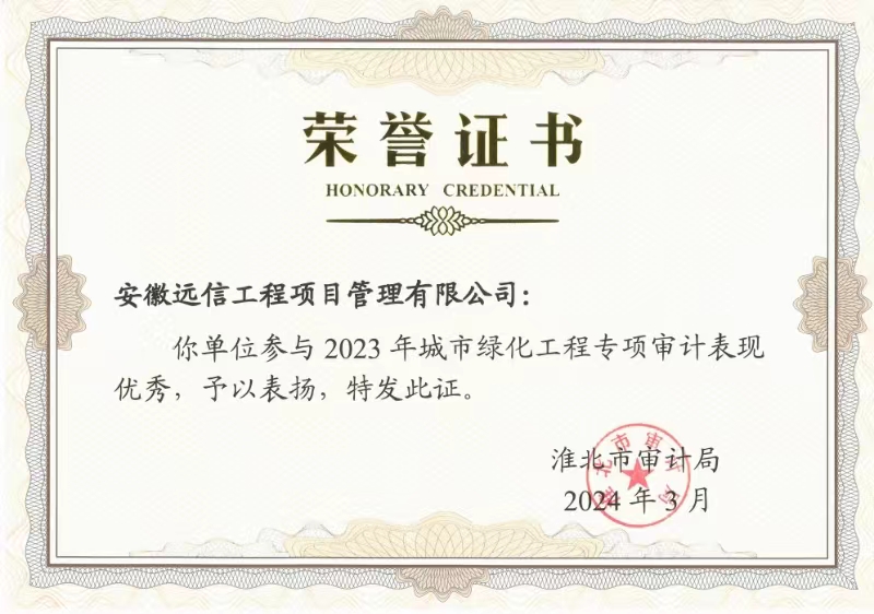 祝賀！安徽遠(yuǎn)信獲淮北市審計局表彰